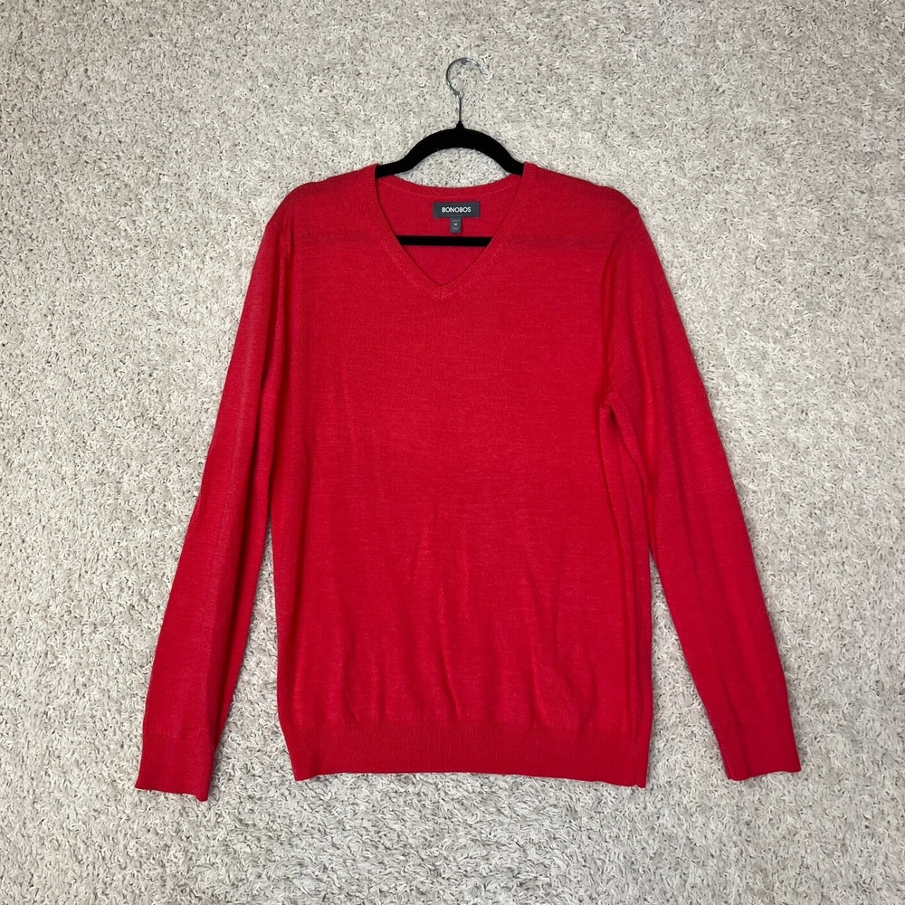 Bonobos 100% Extra Fine Merino Wool Sweater Mens Medium Slim Fit Preppy V Neck